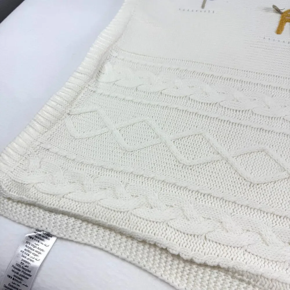 Pottery Barn Kids Giraffe Sherpa Backed Knit Baby Blanket Cream Nursery
